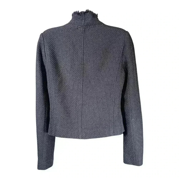 Vince Boucle Moto Jacket Tweed Fringe Full Zip Navy Blue Women's Small - Picture 3 of 6